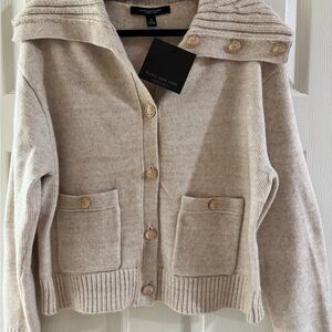Marc New York Light Beige Knit Button-Front Cardigan with Decorative Buttons